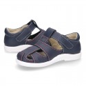 New Washable leather sandal shoes with velcro strap and toe cap design.