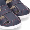 New Washable leather sandal shoes with velcro strap and toe cap design.