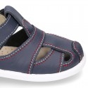 New Washable leather sandal shoes with velcro strap and toe cap design.