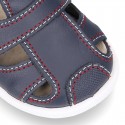 New Washable leather sandal shoes with velcro strap and toe cap design.