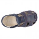 New Washable leather sandal shoes with velcro strap and toe cap design.