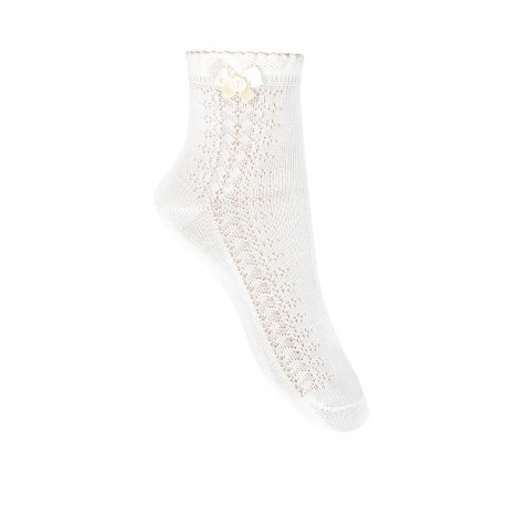 SIDE OPENWORK CEREMONY ANKLE SOCKS WITH BOW BY CONDOR.