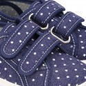 Jeans Cotton Canvas Sneaker with double velcro strap and STARS design.