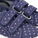 Zapatilla con doble velcro en lona jeans con ESTRELLAS.