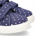 Jeans Cotton Canvas Sneaker with double velcro strap and STARS design.