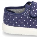 Jeans Cotton Canvas Sneaker with double velcro strap and STARS design.