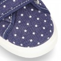 Jeans Cotton Canvas Sneaker with double velcro strap and STARS design.