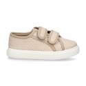 Cotton Canvas Sneaker with double velcro strap and little DOTS design.