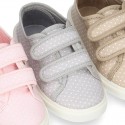 Cotton Canvas Sneaker with double velcro strap and little DOTS design.