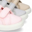 Cotton Canvas Sneaker with double velcro strap and little DOTS design.