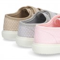 Cotton Canvas Sneaker with double velcro strap and little DOTS design.
