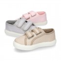 Cotton Canvas Sneaker with double velcro strap and little DOTS design.