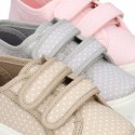 Cotton Canvas Sneaker with double velcro strap and little DOTS design.