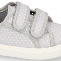 Cotton Canvas Sneaker with double velcro strap and little DOTS design.