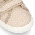 Cotton Canvas Sneaker with double velcro strap and little DOTS design.