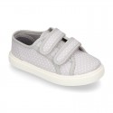 Cotton Canvas Sneaker with double velcro strap and little DOTS design.