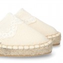 Cotton Canvas CEREMONY espadrille shoes with ties and lace design.