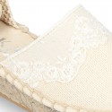 Cotton Canvas CEREMONY espadrille shoes with ties and lace design.