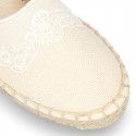 Cotton Canvas CEREMONY espadrille shoes with ties and lace design.