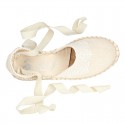 Cotton Canvas CEREMONY espadrille shoes with ties and lace design.