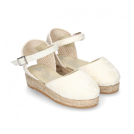 Lace Cotton Canvas CEREMONY espadrille shoes with buckle fastening.