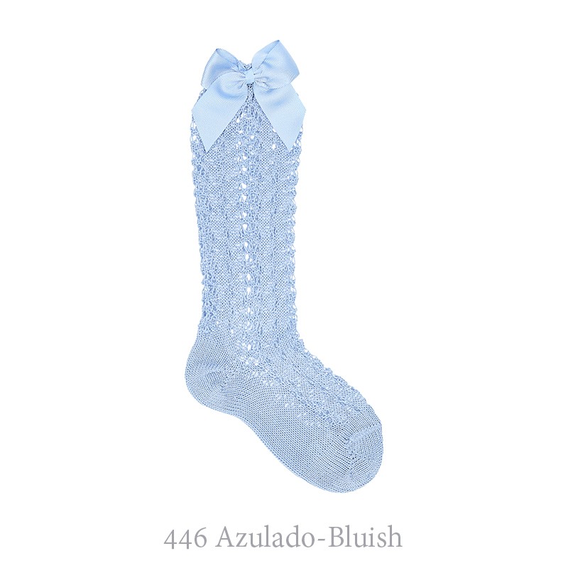 Calcetines Altos Perlé Calado Lateral Blanco • Gateos Moda Infantil