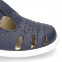 New Little Washable leather sandal shoes T-strap style with buckle fastening and perforated design.