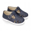New Little Washable leather sandal shoes T-strap style with buckle fastening and perforated design.