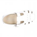 New Little Washable leather sandal shoes T-strap style with buckle fastening and perforated design.