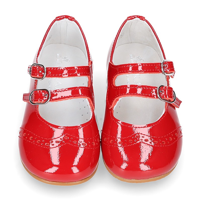 Classic little Mary Jane shoes in RED patent leather with double buckle ...