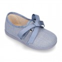 LINEN canvas Little Laces up shoes with ties closure for little kids.