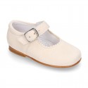 Classic SOFT SUEDE leather little Mary Janes with buckle fastening in pastel colors.