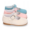 Classic SOFT SUEDE leather little Mary Janes with buckle fastening in pastel colors.