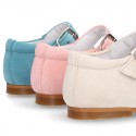 Classic SOFT SUEDE leather little Mary Janes with buckle fastening in pastel colors.