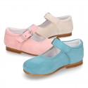 Classic SOFT SUEDE leather little Mary Janes with buckle fastening in pastel colors.