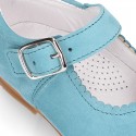 Classic SOFT SUEDE leather little Mary Janes with buckle fastening in pastel colors.