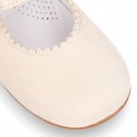 Classic SOFT SUEDE leather little Mary Janes with buckle fastening in pastel colors.