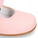 Classic SOFT SUEDE leather little Mary Janes with buckle fastening in pastel colors.