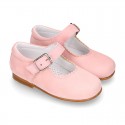 Classic SOFT SUEDE leather little Mary Janes with buckle fastening in pastel colors.