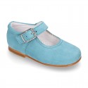 Classic SOFT SUEDE leather little Mary Janes with buckle fastening in pastel colors.