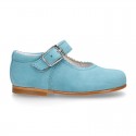 Classic SOFT SUEDE leather little Mary Janes with buckle fastening in pastel colors.