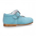 Classic SOFT SUEDE leather little Mary Janes with buckle fastening in pastel colors.