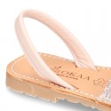 EXTRA SOFT leather Menorquina sandals with rear strap and sequins design.