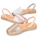 EXTRA SOFT leather Menorquina sandals with rear strap and sequins design.