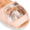 Classic rear strap Menorquina shoes with fringed design in extra soft nappa leather and metal finish.