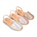 EXTRA SOFT leather Menorquina sandals with rear strap and sequins design.