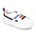 New Washable leather tennis shoes with velcro strap and ELASTIC BANDS design.