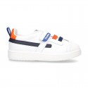 New Washable leather tennis shoes with velcro strap and ELASTIC BANDS design.