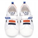 New Washable leather tennis shoes with velcro strap and ELASTIC BANDS design.