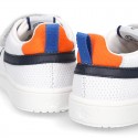 New Washable leather tennis shoes with velcro strap and ELASTIC BANDS design.